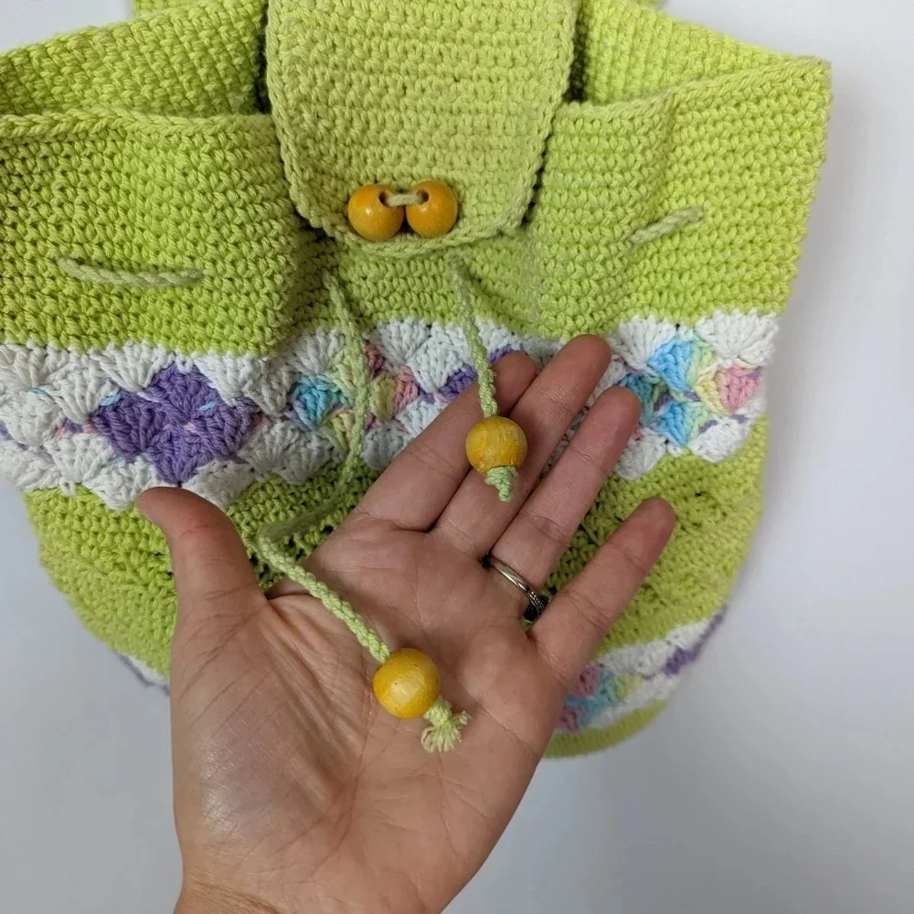 Handmade Crochet Knit Mini Backpack Bag Colorful Floral Bohemian Hippie 70s - Picture 5 of 11